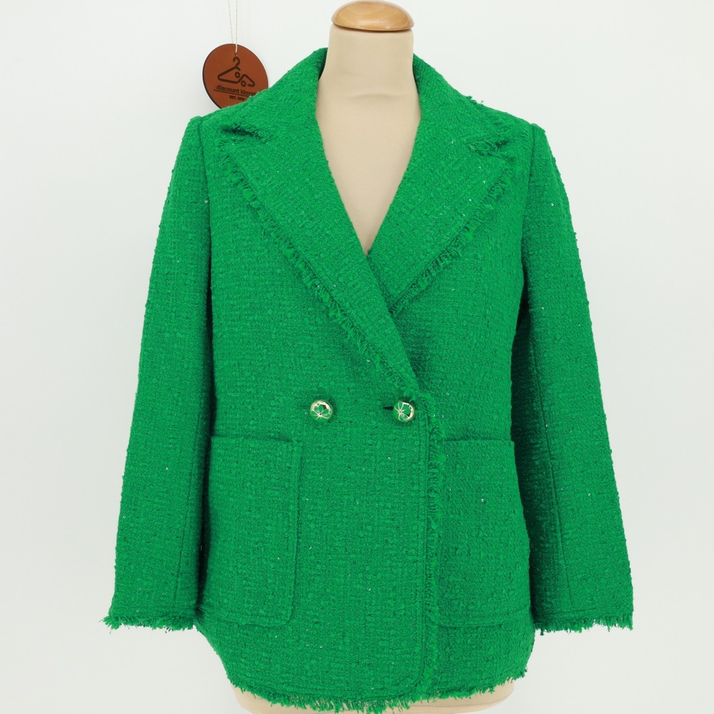 Kate Spade Double Breasted Green Tweed Blazer Clover Buttons Size 6‎ NWOT